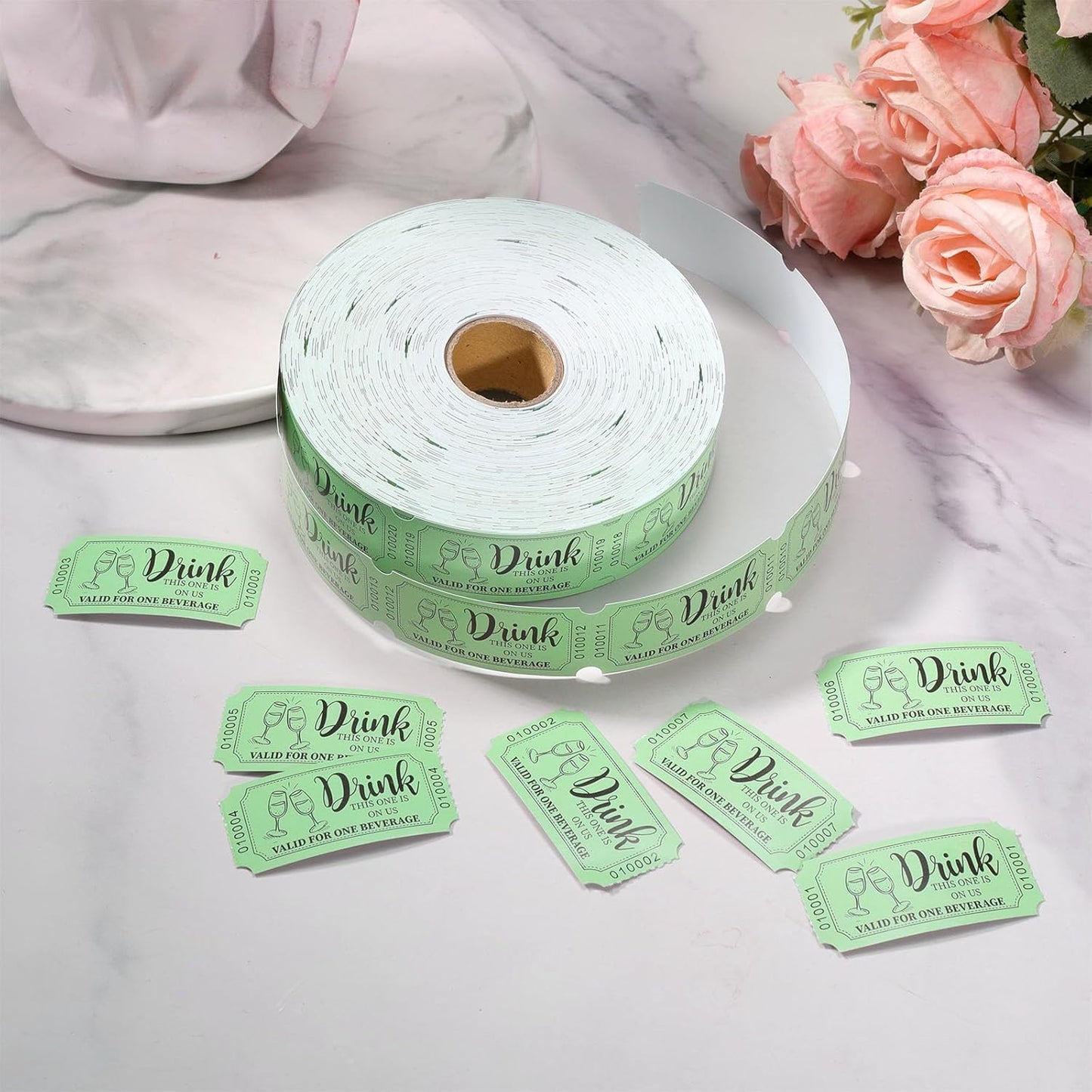 1000 Pcs Drink Ticket Single Raffle Tickets Roll Cocktail Design Free Drink Ticket for Events Wedding Work Formal Parties Leisure Class Reward