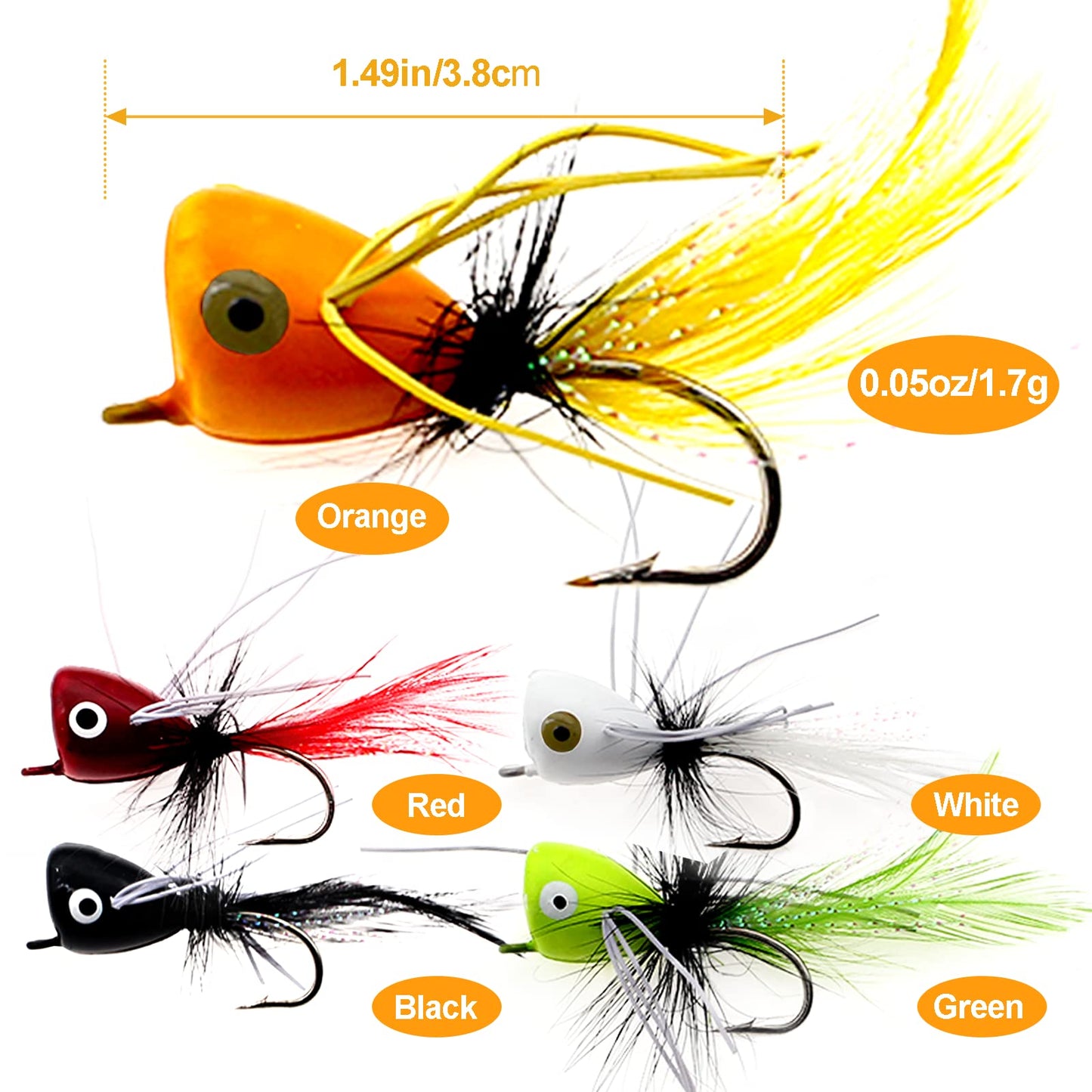 Ghanneey 10pcs Fly Fishing Poppers Fly Fishing Dry Flies Topwater Fishing Lures Bass Popper Flies Bugs Lures Panfish Bait Fly Trout Bobber Flies Kit for Bass Trout Panfish Bluegill Salmon