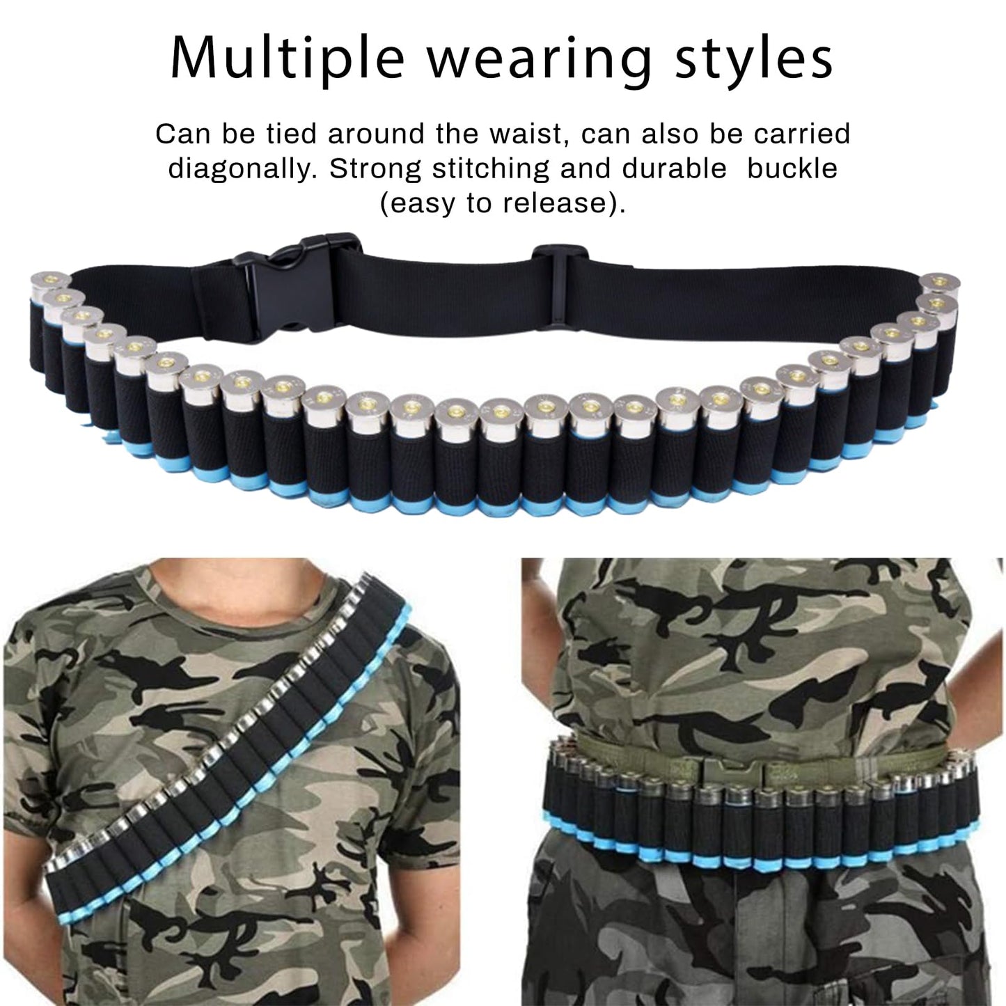 Round Shotgun Shell Bandolier,Ammo Shot Shell Shoulder Bandolier Bandoleer Carrier, with Quick Release Buckle,Holds Up to 27 Shells,Bandolier for Shell Count Tactical and Out Door Hunting