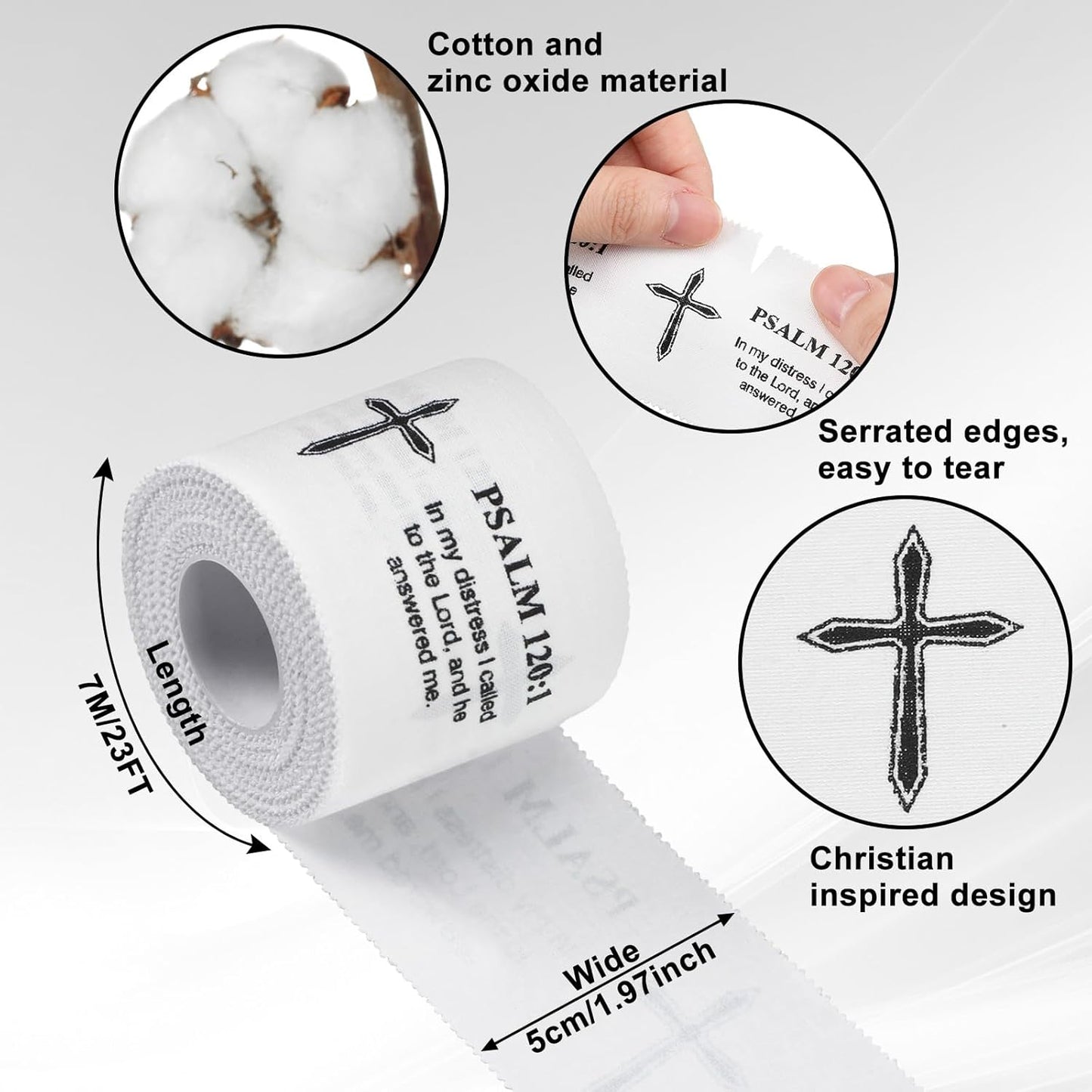 Christian Athletic Tape | 2 Pcs Cotton Sports Wrap 2in x 23ft | White