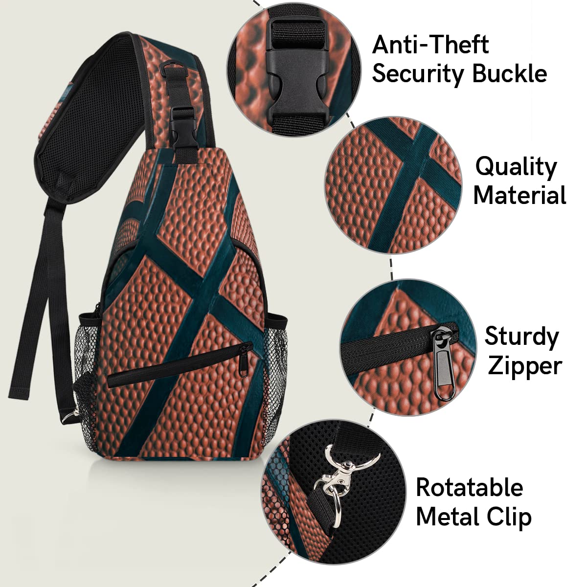 Basketball Ball Sport Sling Bag Crossbody Backpack Casual Chest Shoulder Daypacks For Cycling Hiking Travel
