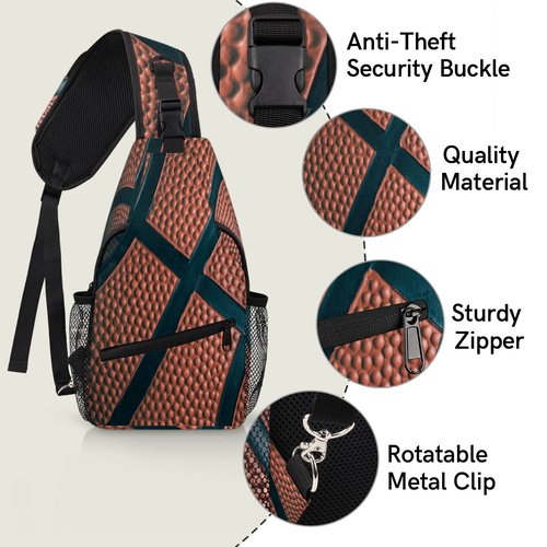 Basketball Ball Sport Sling Bag Crossbody Backpack Casual Chest Shoulder Daypacks For Cycling Hiking Travel
