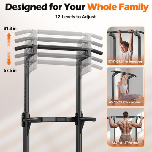 Power Tower Dip Station & Pull-Up Bar for Home Gym – Adjustable Height Strength Training Equipment for Pull-Ups, Dips, Push-Ups & More