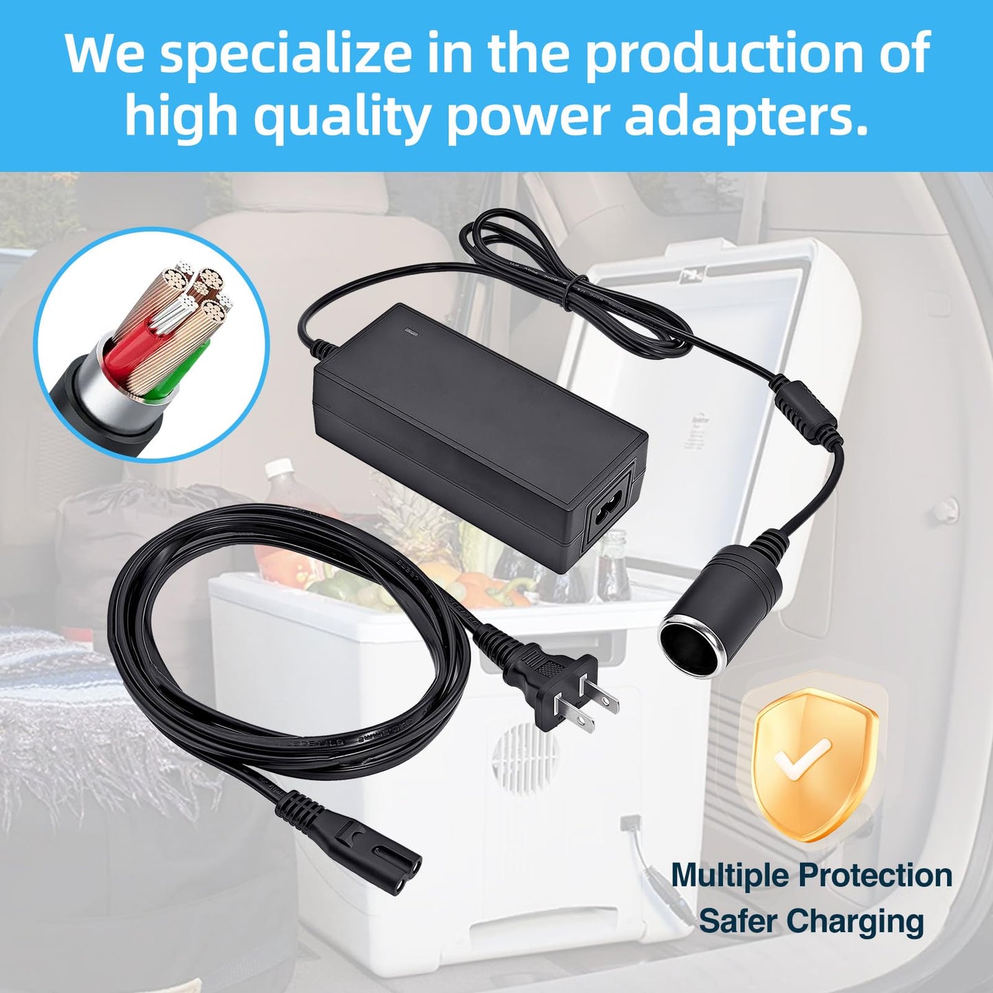 12V 5A Power Adapter Converter for Coleman Electric Cooler 5232D640T Thermoelectric Cooler 120 Volts to 12V DC Car Auto Boat RV Cigarette Lighter Plug Socket Power Supply Cord PS