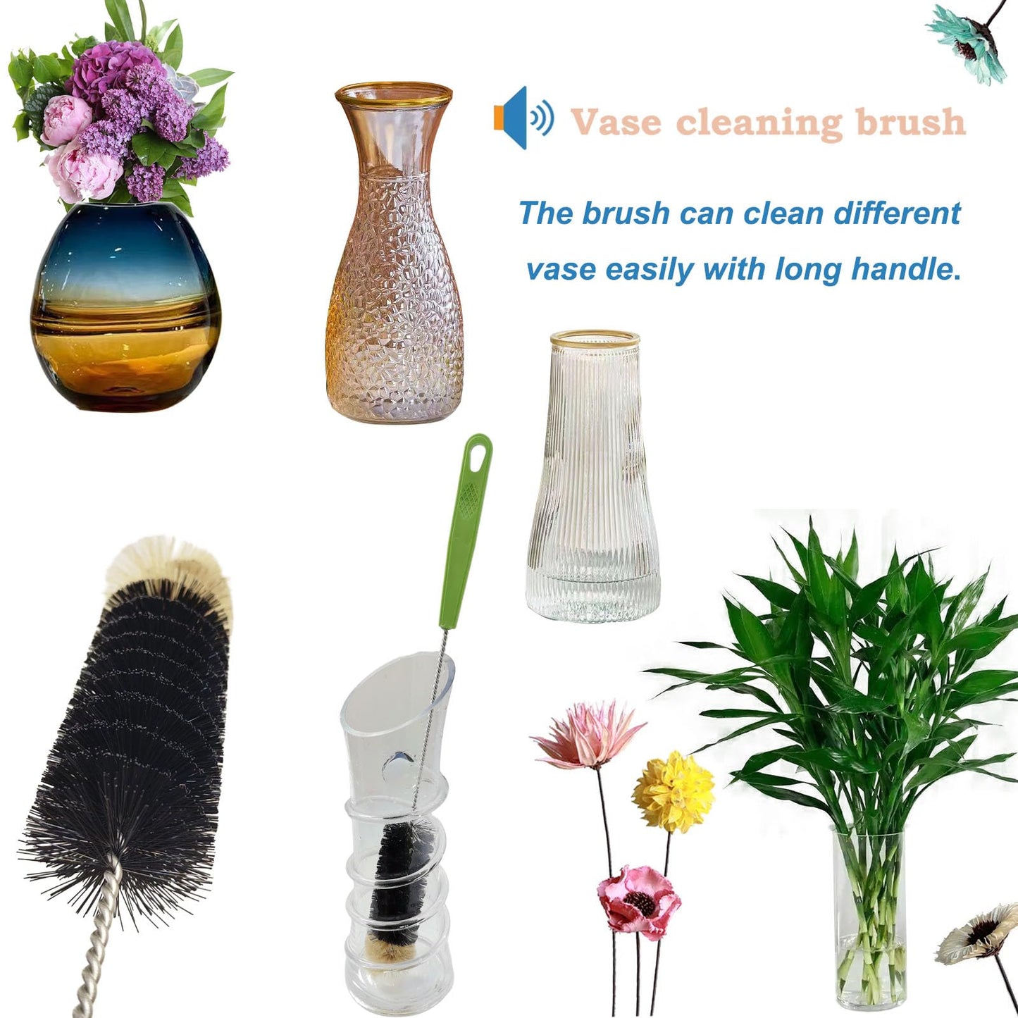 2 Pack 16" Bottle Brush, Dokpod Long Handle Cleaning Brushes for Long Narrow Neck Bottle Cleaning Water Beer Wine Sports Bottle Thermos Flask Bottles Cleaning Hummingbird Feeder Vase Cleaning Brushes