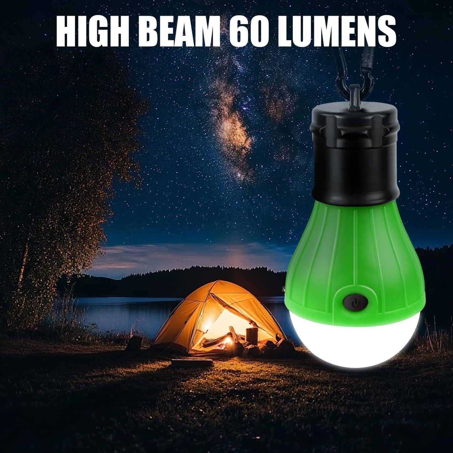 EXTRASTAR LED Camping Lantern, 3 Lighting Modes, Hanging Tent Light Bulbs with Clip Hook, Camping Essentials, Ideal for Hiking, Hurricane, Storms, Outages, Battery Powered, 4 Packs