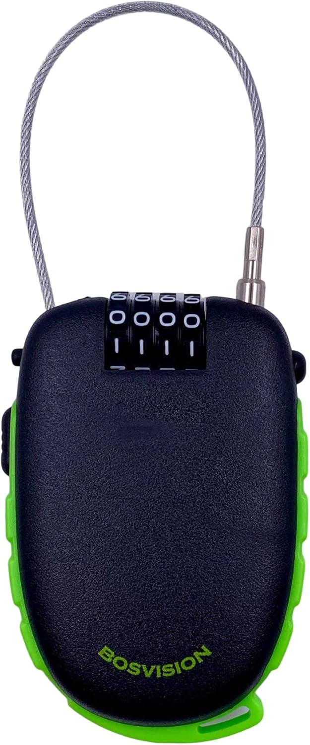 Bosvision Ultra-Secure 4-digit Combination Lock with 3 Feet Retractable Cable for Bike, Ski, Snowboard and Stroller