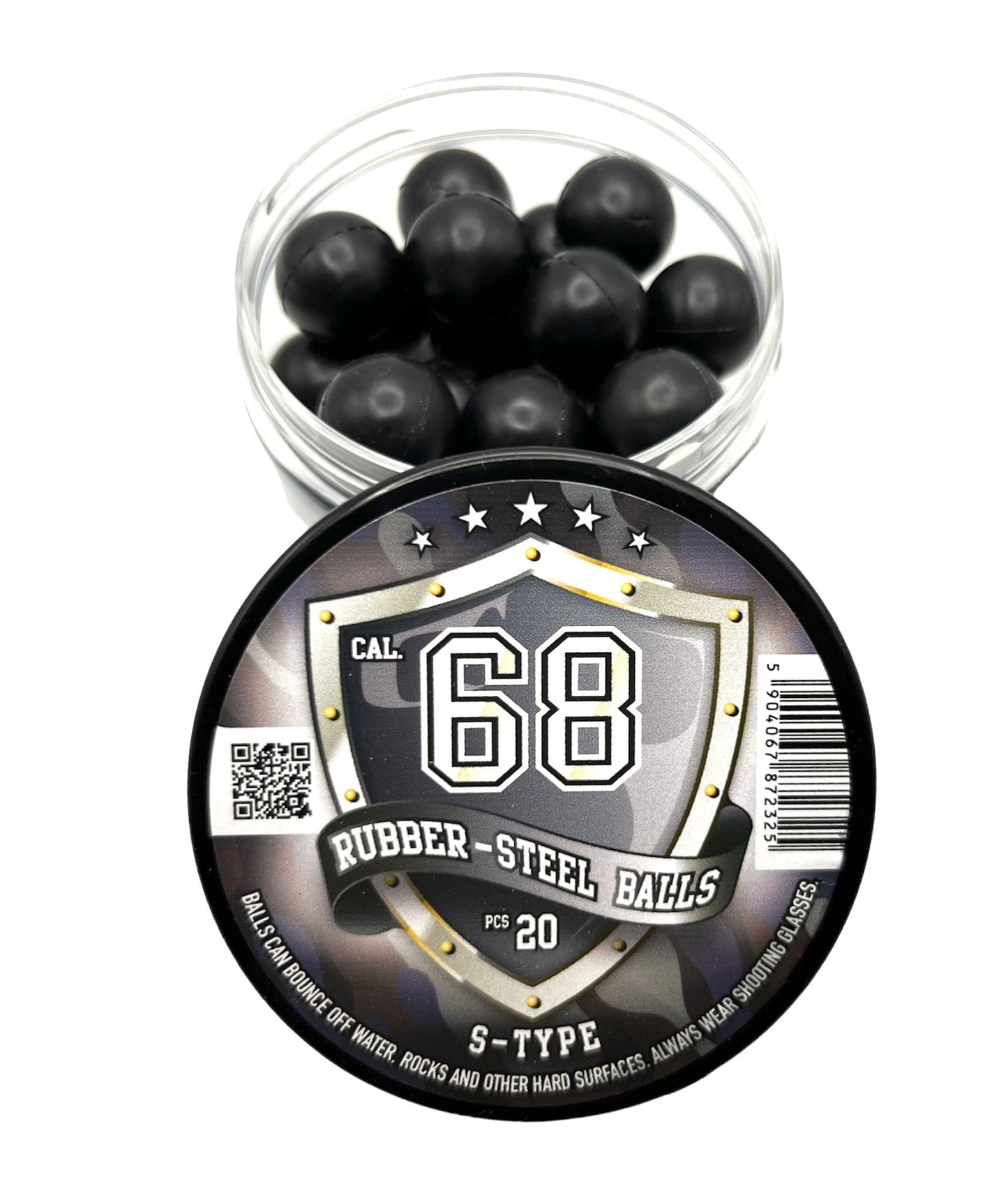 20 pcs S-Type RUBBER-STEEL BALLS in .68 Cal. Premium Quality Hard Rubber Steel Balls Paintballs Powerballs 7 gr. Heavy Ammo for Self Home Defense Training Pistols in 68 Caliber