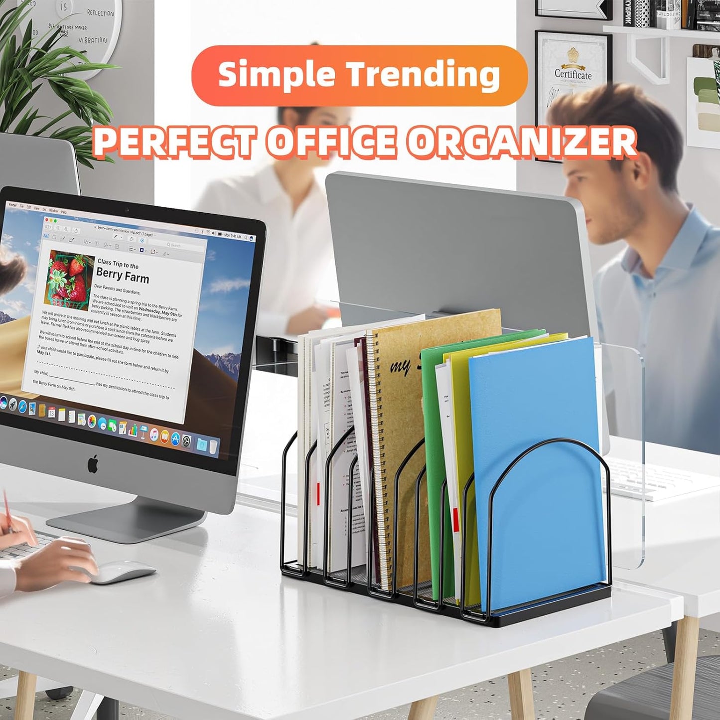 Simple Trending 9 Section Metal File Sorter Organizer for Desk, Vertical File Folder Stand for Home Office, Black