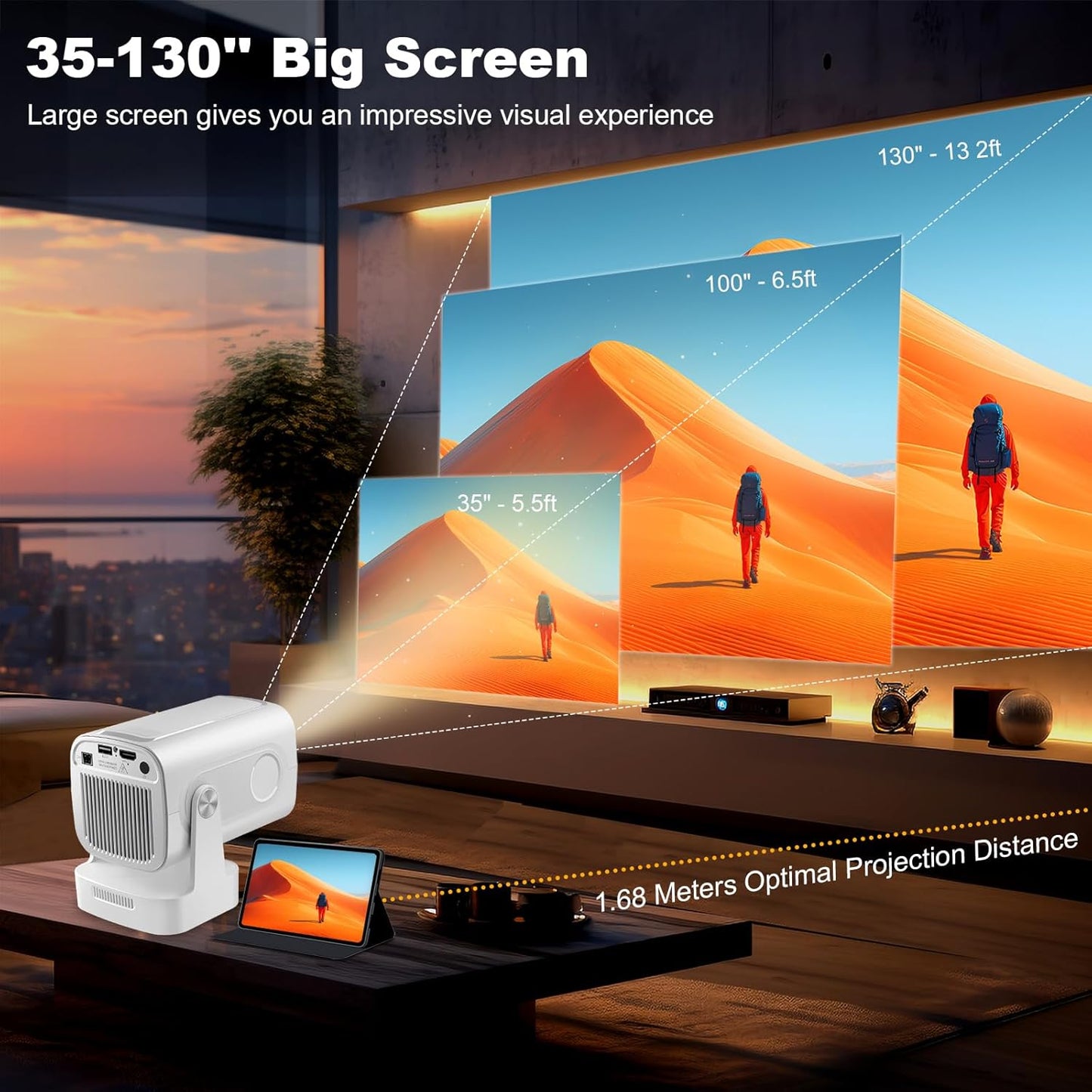 Mini Projector with WiFi and Bluetooth, Support 4K 1080P, 150 ANSI Portable Projector, Auto Keystone Correction, 40"-130" Screen Video Projector, Compatible with Smartphone,TV Stick,Laptop (HY300)