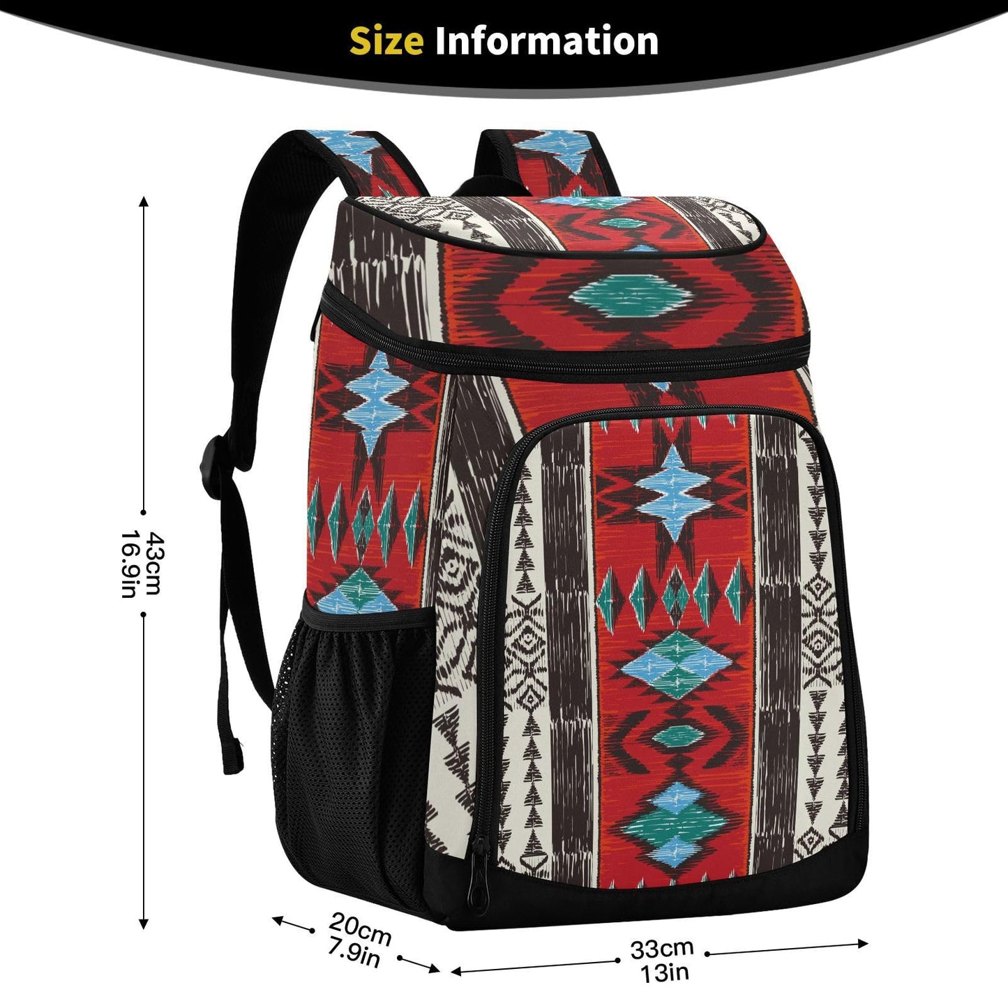 Red Aztec Bohemia Tribe Cooler Backpack Insulated Leak Proof Beach Cooler Bag 30 Cans Waterproof Lightweight Soft Lunch Picnic Hiking Camping Backpack Cooler for Men Women