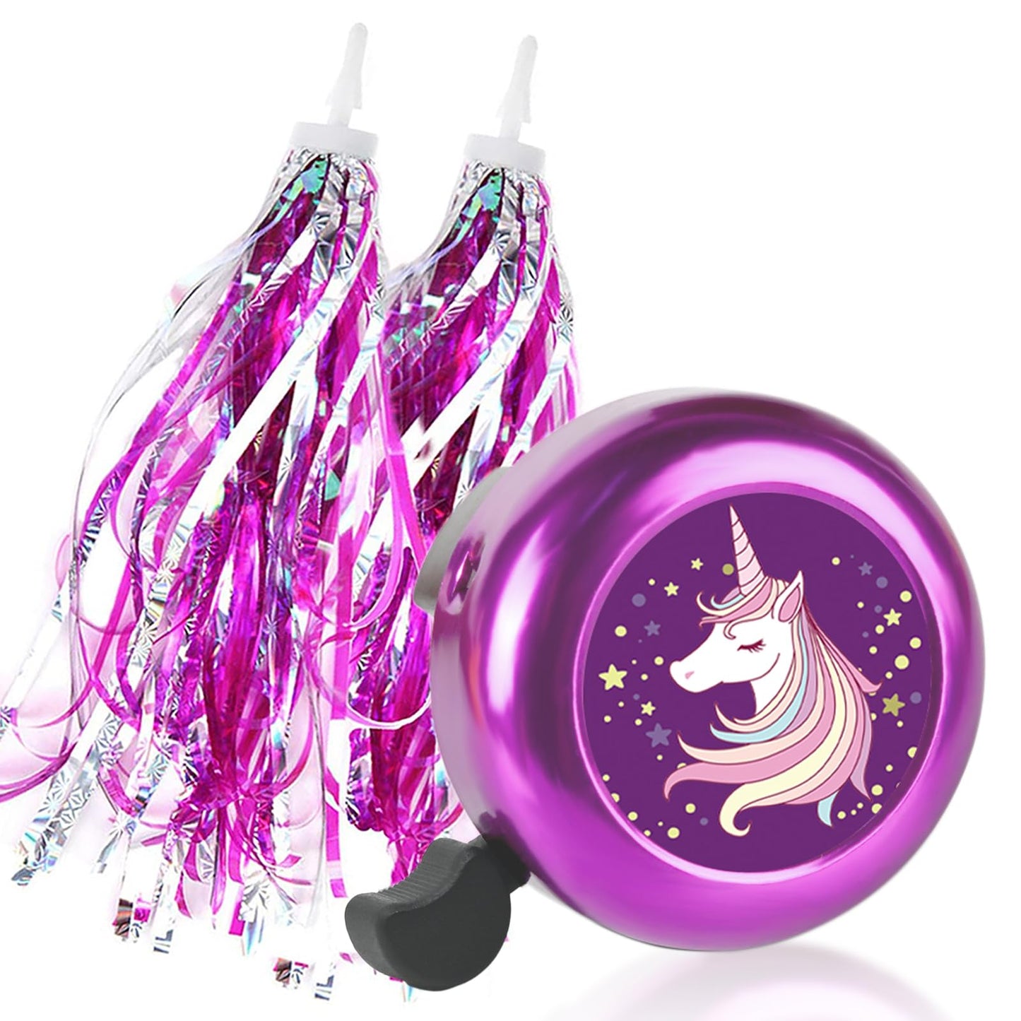 Kids Bike Bell with 2 Pcs Bike Streamers for Girls, Cute Children's Bicycle Accessories(Unicorn Bell+Tassels)