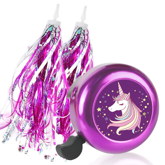 Kids Bike Bell with 2 Pcs Bike Streamers for Girls, Cute Children's Bicycle Accessories(Unicorn Bell+Tassels)