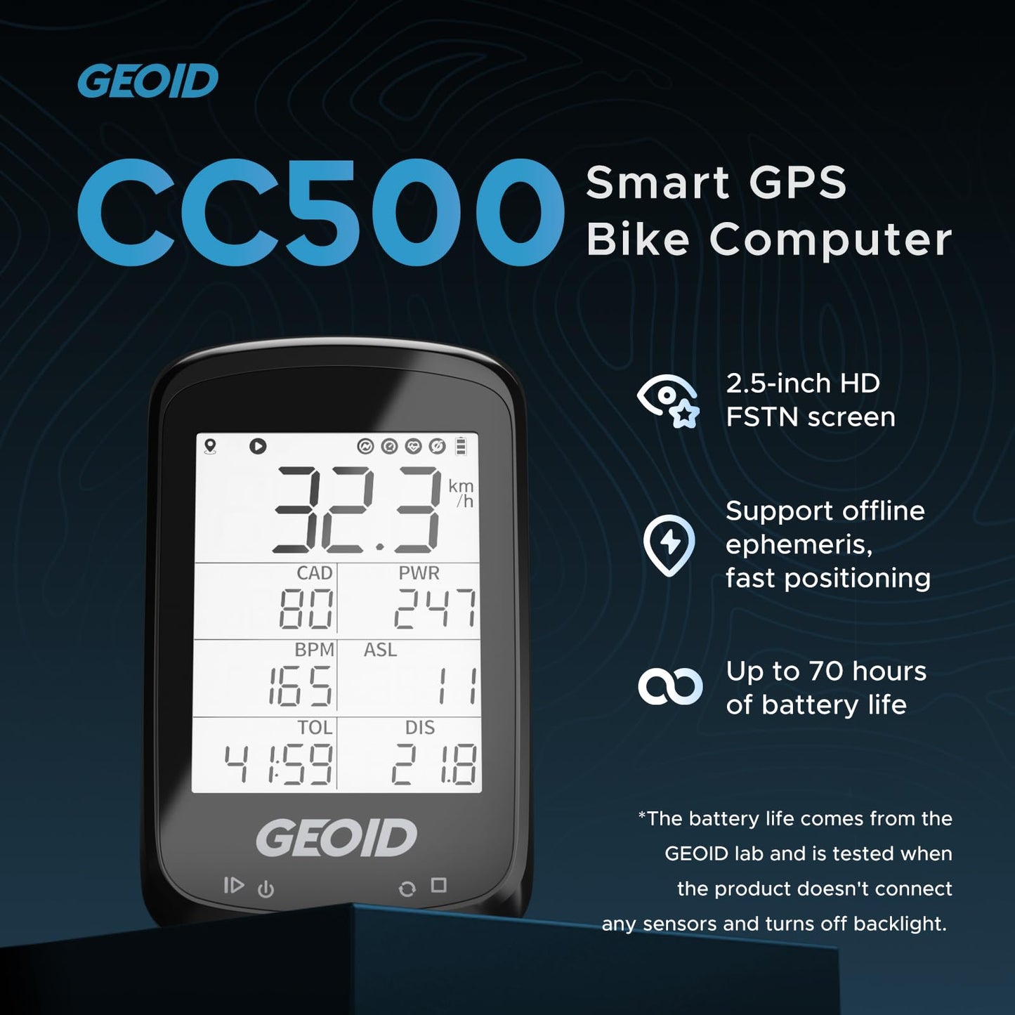GEOID CC500 Bike Computer GPS, Wireless Bike Speedometer, ANT+ Bluetooth 2.5 Inch Bicycle Computer,IPX6 Waterproof Cycling Computer with Auto Backlight
