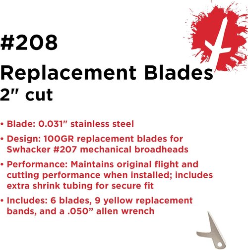 100 Grain Swhacker #208 Broadhead Blades Kit - 2" Cut, 6 Pack for Archery