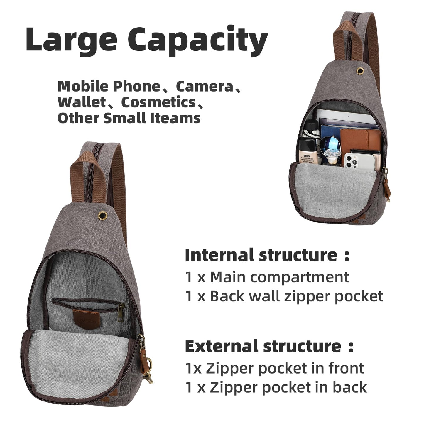 KL928 Canvas Sling Bag Crossbody Backpack Shoulder Casual Rucksack for Men Women
