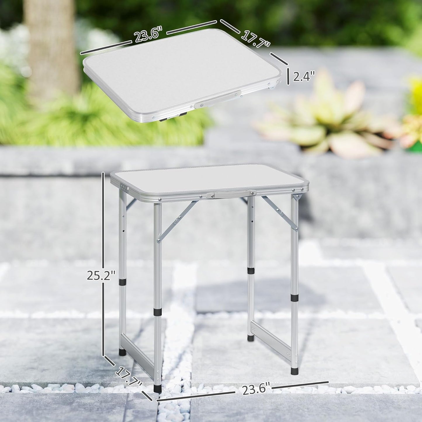 Outsunny 23" Folding Camping Table with Height Adjustability, Lightweight Portable Table with Carry Handle, Outdoor Folding Table Camping Accessories