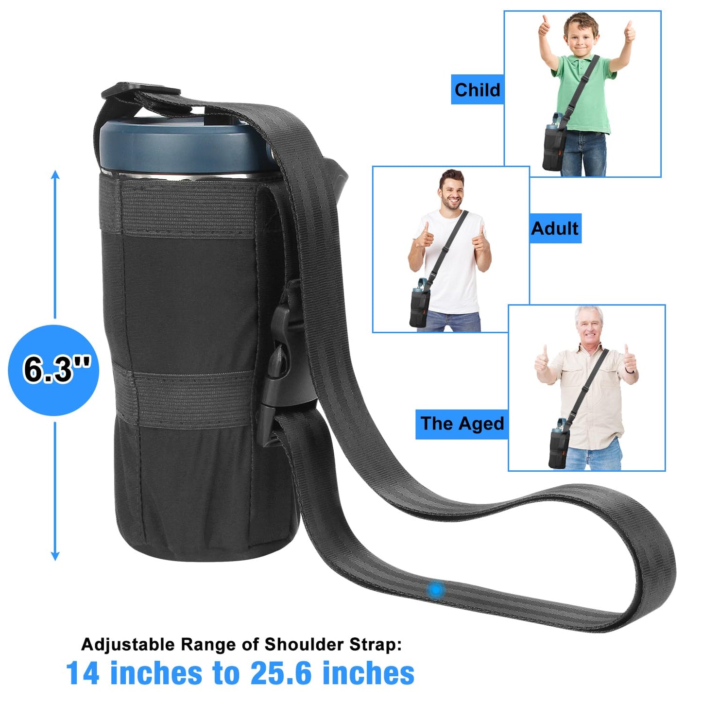 Desing Wish 20oz IceFlow Water Bottle Pouch for Stanley IceFlow Flip Straw Tumbler, Lycra Cloth Lightweight Foldable Water Bottle Holder with Strap for Walking, Hiking, Fitness, Travel - Black