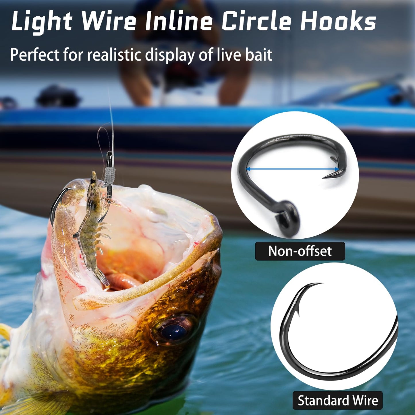 FishTrip Inline Circle Hooks Saltwater - Fishing Catfish Hooks 25pcs Black/Wide Gap/Non-Offset for Bass Salmon Striped Size 4#