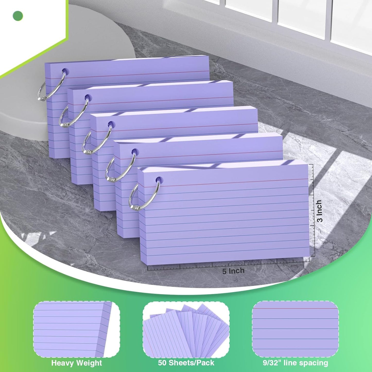 250 Count Pink Index Cards with Ring 3 x 5 Inch Heavyweight Ruled Index Cards, Flash Cards for School & Office Supplies and Home Organization, Durable Study To Do List Note Cards with Ruled Lines
