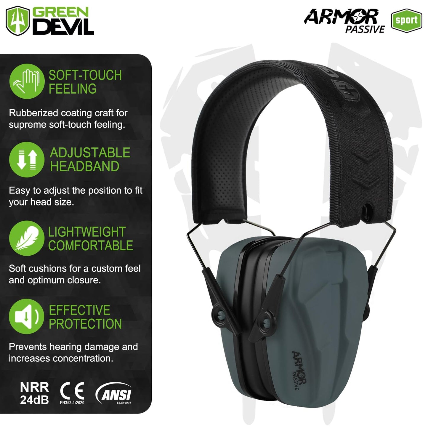 GREEN DEVIL Noise Reduction Hearing Protection Ear muffs Passive Safety Earmuffs Slim Headphones For Shooting Gun Range