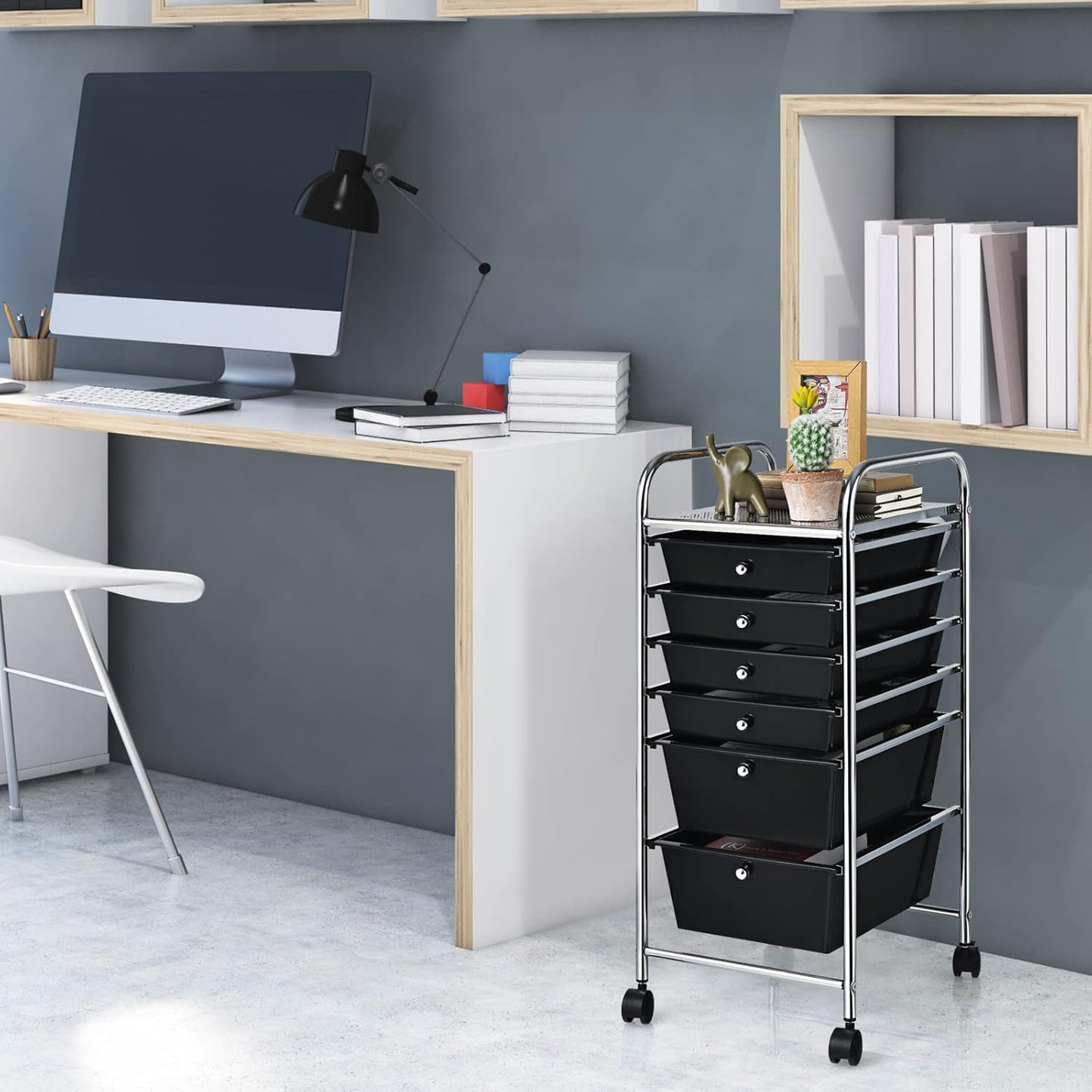 RELAX4LIFE 6-Drawer Rolling Storage Cart - Classroom Organization on Wheels w/Removable Plastic Drawers, Mobile Art Craft Cart for School Paper Home Office, Utility Cart with Drawers (Macaron)