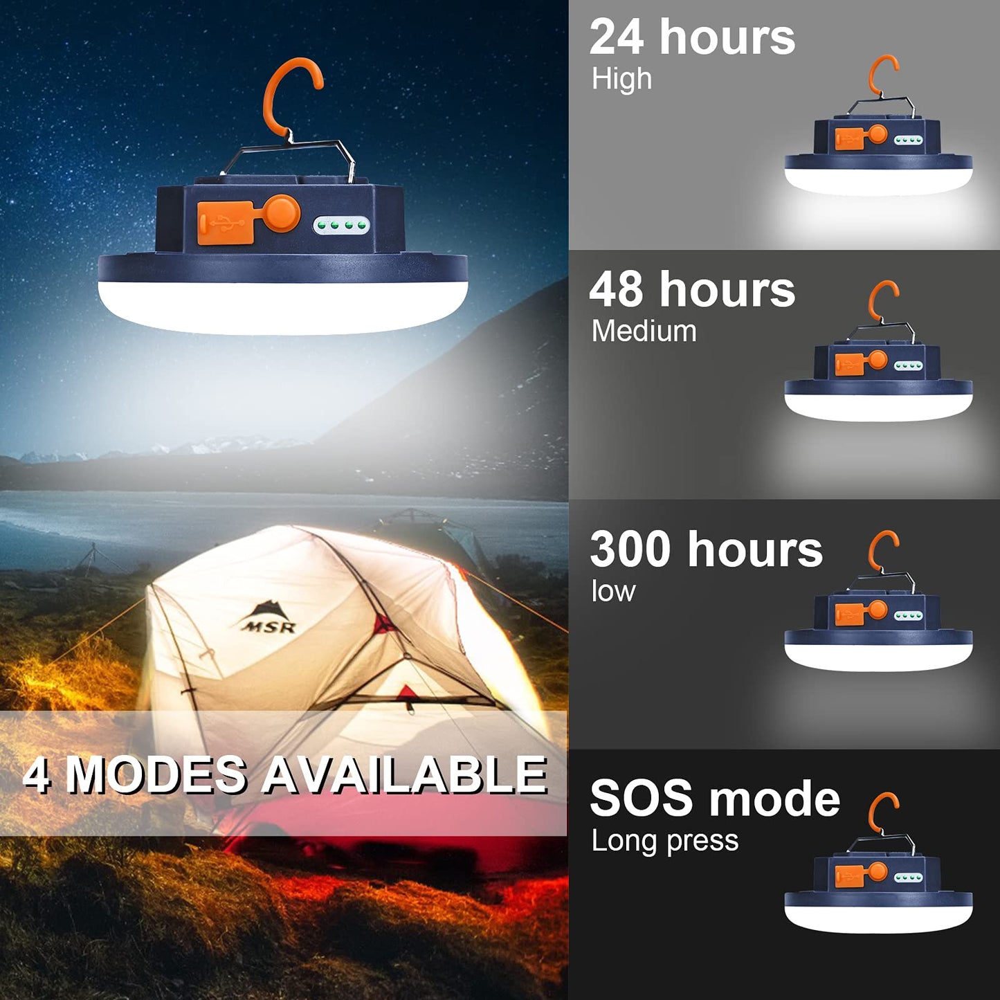 2pcs 10000mAh Rechargeable 3000LM Tent Light Camping Light, 6500K 24Hours Long Play Time , Outdoor Night Market Light Night Fishing Light Emergency Lights for Hurricane Tsunami disasters(30W(2pcs))