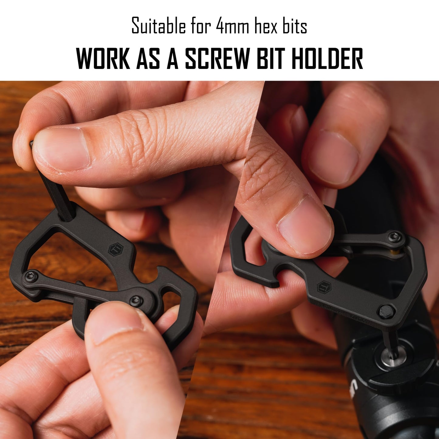 KeyUnity KU06BK Titanium Carabiner Keychain Tool, Bottle Opener with Screw Bit Driver for Everyday Carry