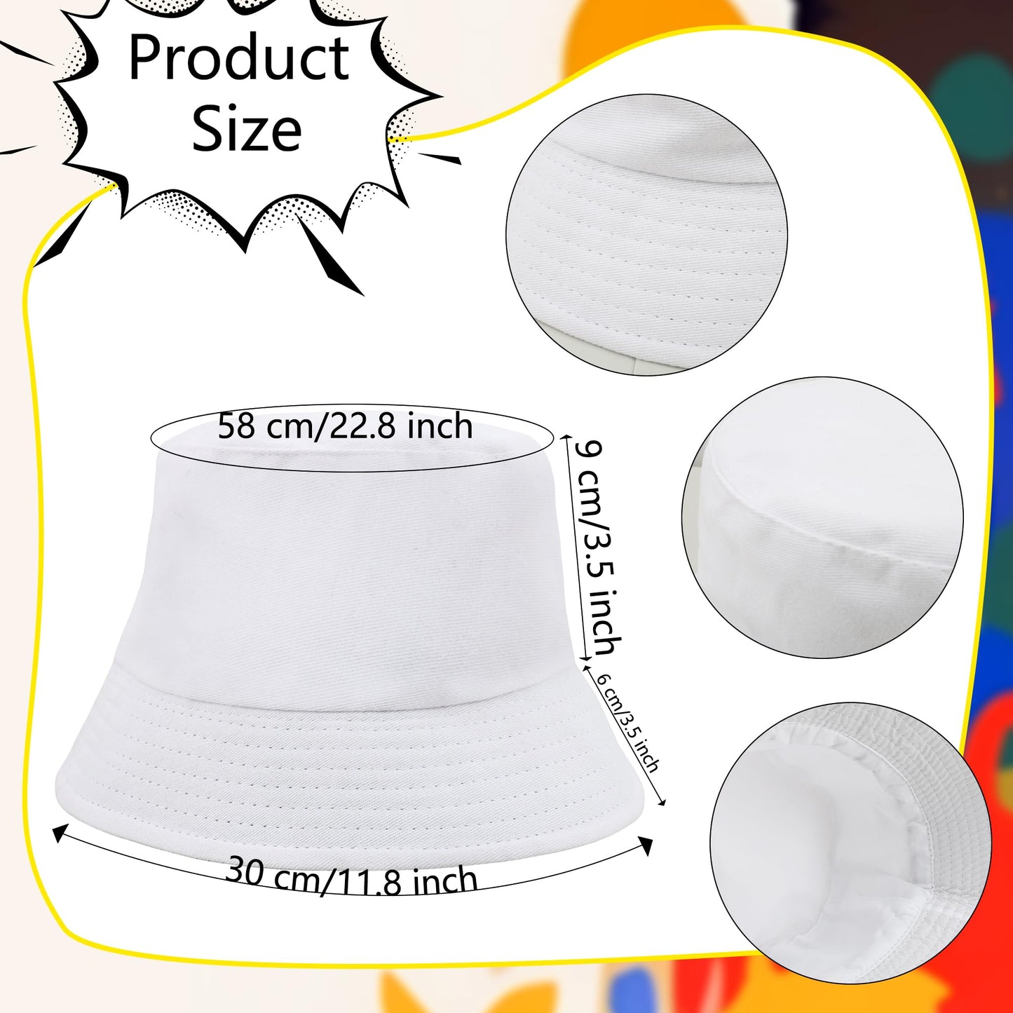12 Pack White Bucket Hats Bulk Cotton Sublimation Bucket Hat DIY Blank Bucket Hats Summer Sun Hat for Adult Beach Travel Fishing Outdoor Sports