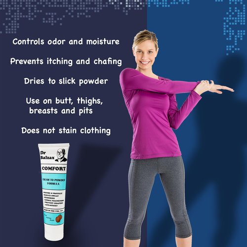 Dr. Balzax Comfort Anti-Chafing Cream, Odor Control, Aluminum-Free, Talc-Free, Sweat Defense. Prevents Skin Chafing & Irritation. Trusted Protection. Quick Drying Formula for Private Parts Hygiene