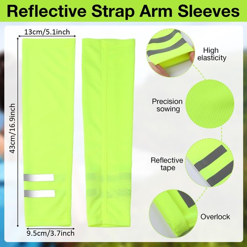 Toulite 3 Pcs Summer Balaclava Face Cover and 3 Pairs Sun Protection Cooling Arm Sleeves with Reflective Strip for Men Women (Fluorescent Green)
