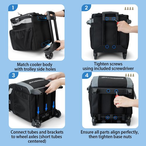 Rolling Cooler with Wheels, Heavy Duty Leakproof Soft-Sided Ice Chest, 12Hrs Ice Retention & Enhanced Stability Wheeled Coolbag, Insulated Travel Cooler for Camping,Grocery,Beach,Outdoor (Black/Gray)