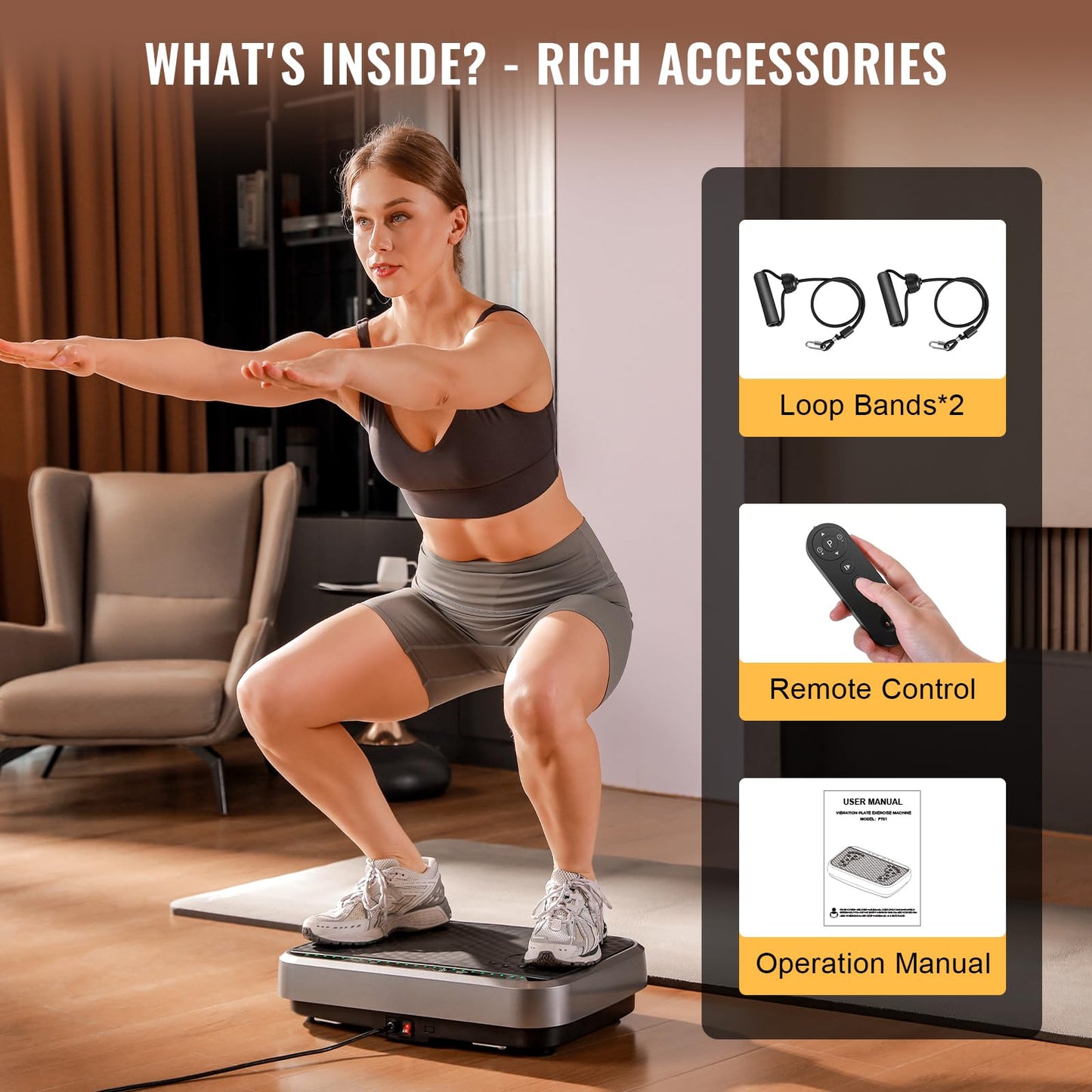 2025 New Vibration Plate Exercise Machine, TAWOM Vibration Plate for Lymphatic Drainage,Whole Body Fitness Platform for Weight Loss,Dynamic Workout Lights,Home Gym Workout for Women & Men - Grey