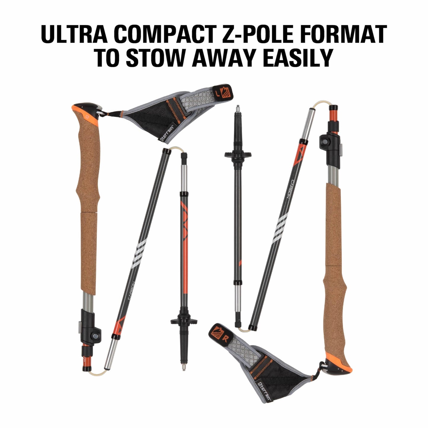 Terrain Alpha Vertex Carbon Trekking Poles, Walking and Hiking Sticks, Canyon Sunset