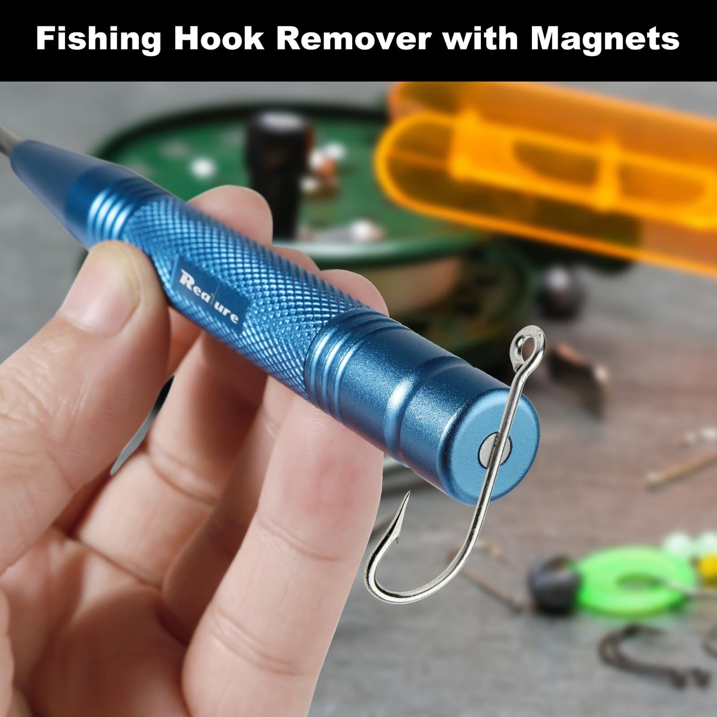 Realure Fishing Hook Quick Removal Device Descending 2 Sizes Fish Hook Remover Tool Kit Set for Saltwater Security Extractor, Fishhook Unhooking Stainless Steel Magnetic Release Accessories (Black)