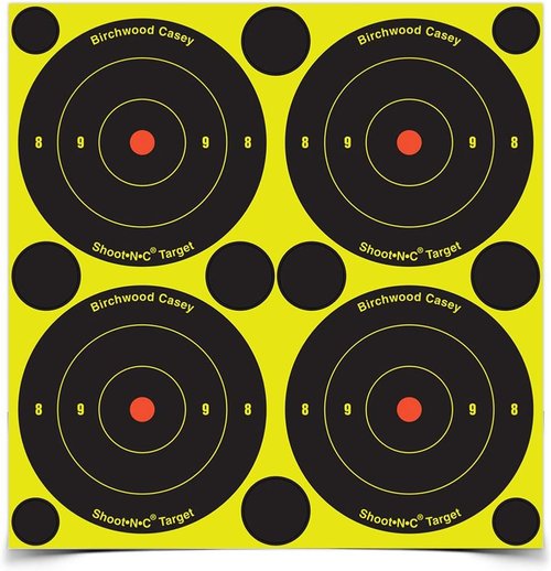 BIRCHWOOD CASEY 8" Eze-Scorer Bull's-Eye Practice Shoot-Up Brilliant White Paper Targets for Indoor and Outdoor Use, 26 Targets