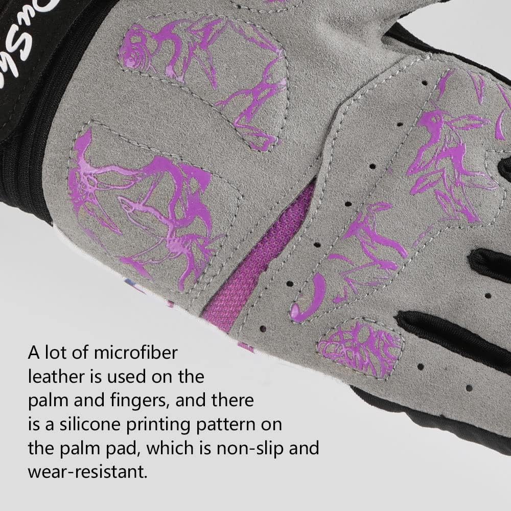 Pink Floral Cycling Gloves for Women | Full Finger Gel Padded Workout Gloves