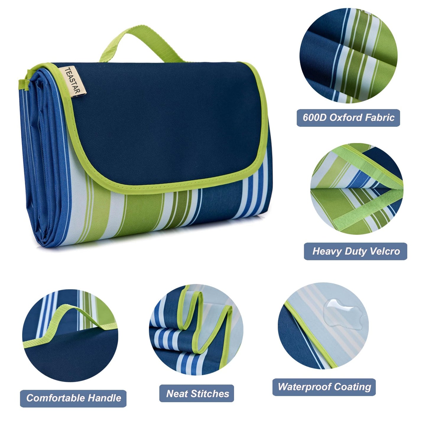 TEASTAR Picnic Blankets Extra Large Beach Blanket Waterproof Sandproof Outdoor Blanket for Grass Sand Free Beach Mat Picnic Mat Foldable 80" X60 for Camping, Hiking Travel Sand Park