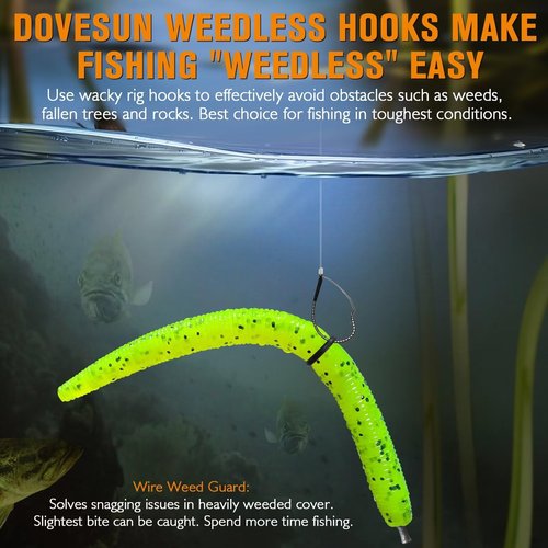 Dovesun 30PCS Weedless Wacky Rig Hooks Worm Fishing Hooks for Bass Fishing Size 2/0 for Ne-ko, No Sinker Rig Wide Gap with Soft Worm Baits