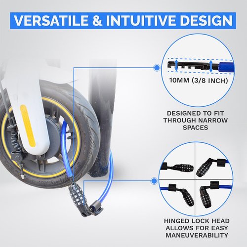 DocksLocks Security Cable Lock Set, Resettable Combination Lock, Mounting Bracket, Portable and Compact for Bikes, Scooters and More, 4ft