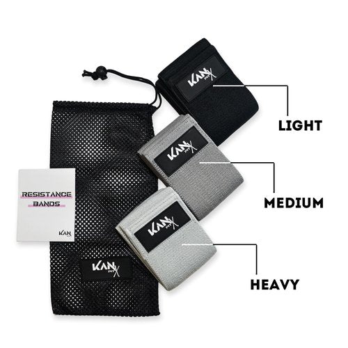 Non-Slip Resistance Bands Kan X Fit for Glutes, Legs and core Workout. Set of 3 Levels Fabric Bands for Yoga, Pilates, Fitness, Home Workout for Women and Men