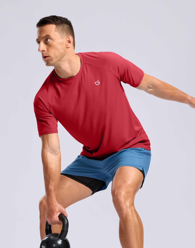 Men's Athletic Workout T-Shirts Moisture Wicking Cooling Running Shirts Short Sleeve Performance Tee for Gym Tennis(Red,XL)