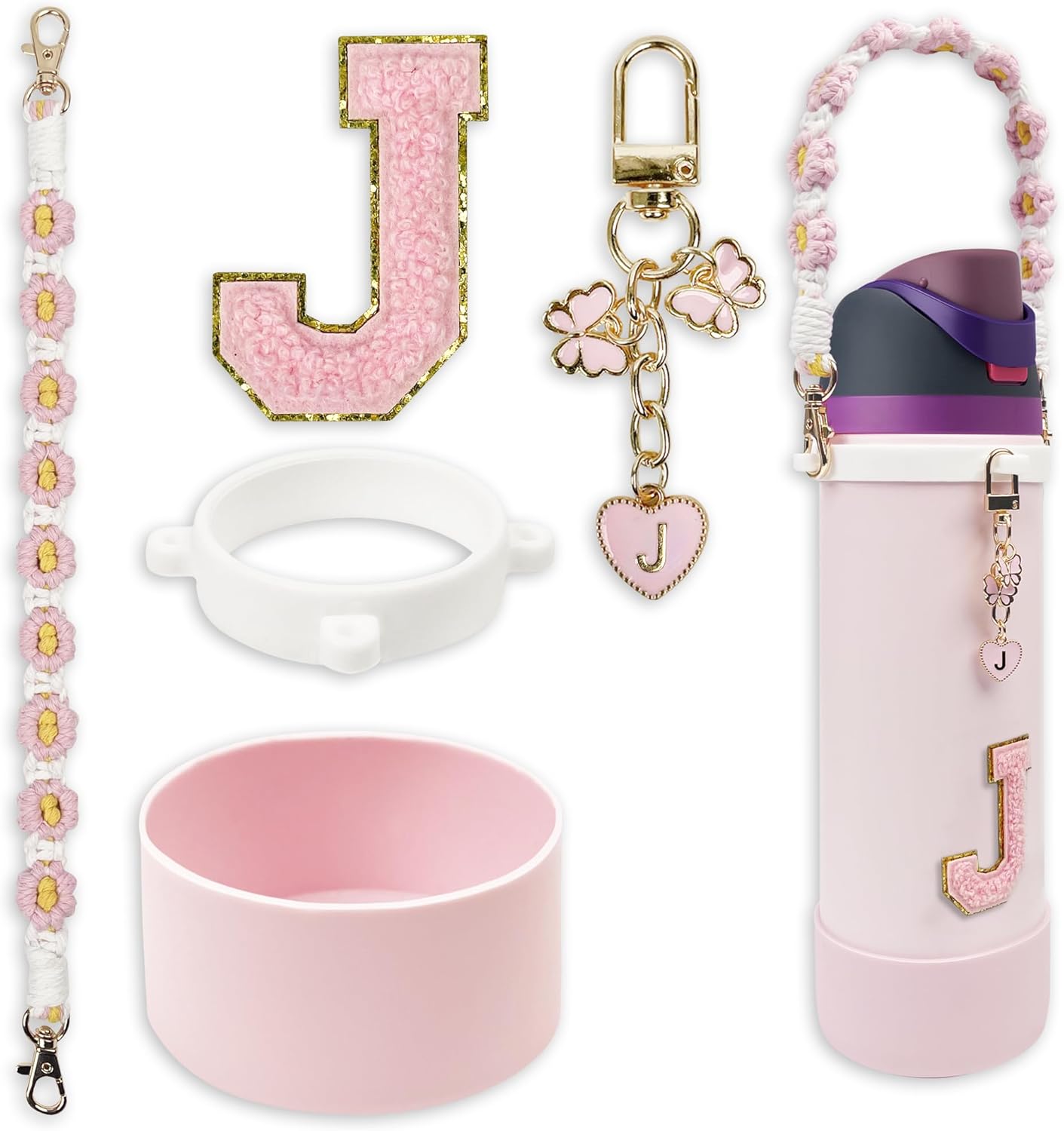 Silicone Boot Monogram Set for Owala Water Bottles | Cute Pink & Black Accessories