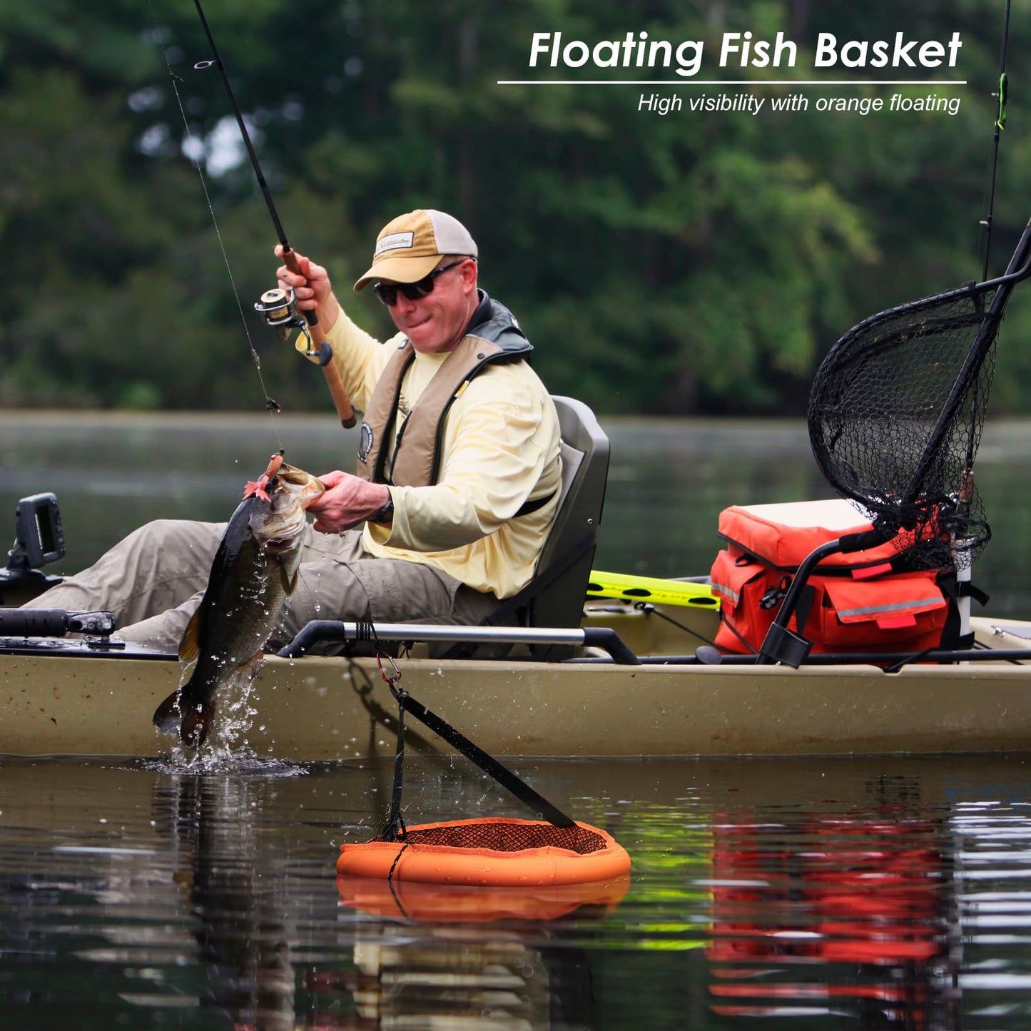 QualyQualy Floating Fish Basket for Live Caught, Foldable Fishing Holder Minnow Bucket Portable Collapsible Fishing Net Storage Cage for Live Fish Bait Live Well
