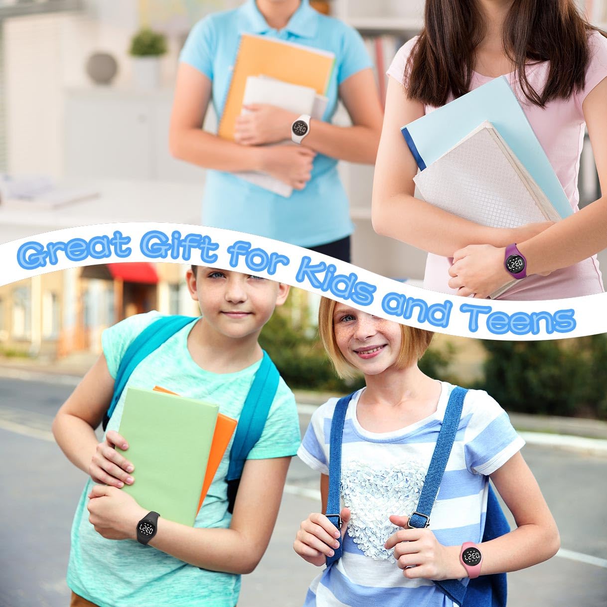 Kids Led Digital Pedometer Watch, Steps Counter, Waterproof Wristwatch, Vibrating Alarm Clock, Stopwatch, Great Gift for Kids Children Teens Girls Boys (Deepblue)