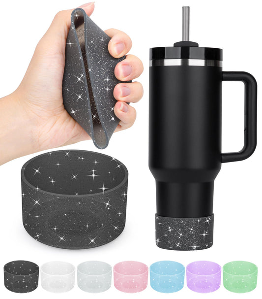 2PCS for Stanley Boot, Silicone for Stanley Cup Boot 20-40oz&for Hydroflask Boot 12-24oz Glitter for Tumbler Accessories Bottom Protector, Black