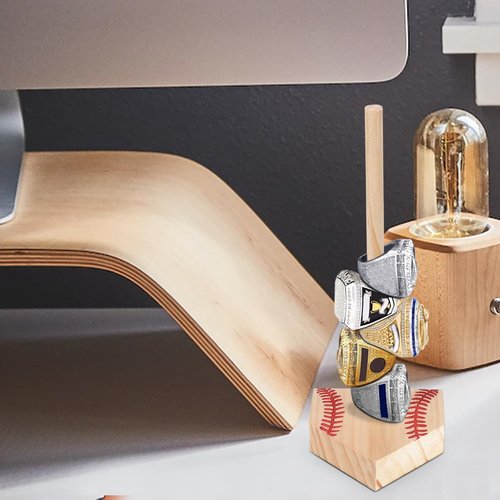 Wooden Baseball Softball Ring Display Holder, 10.63x3.94 Baseball Softball Home Stacking Championship Ring Display Holder Stand for Ball Lovers Kids Teens Adults
