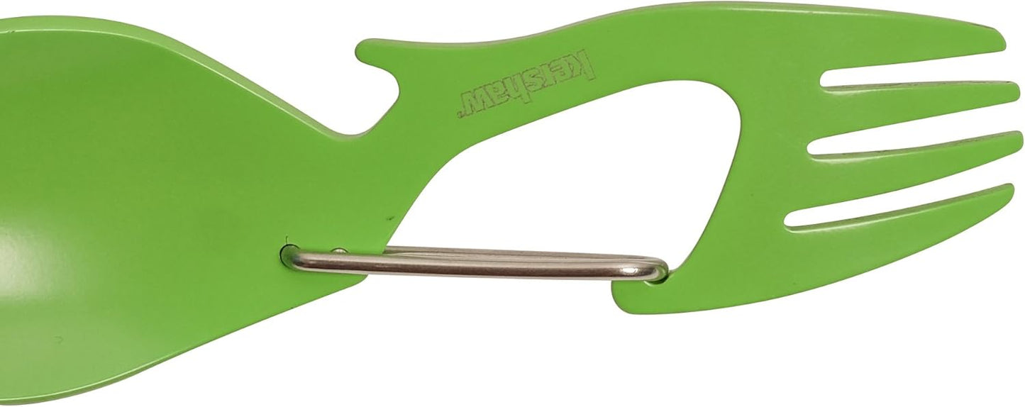 Kershaw Ration Multi Tool Spork, Stainless Steel Spoon, Fork, Carabiner and Bottle Opener, Regular and XL Sizes