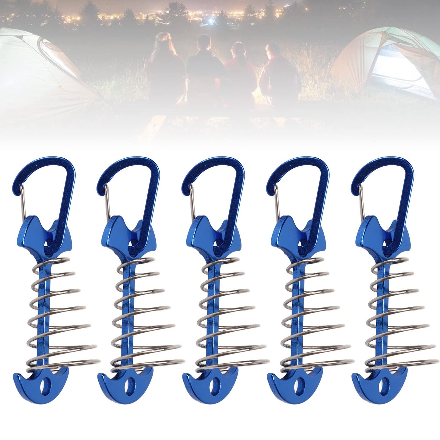 Demeras Tent Fixing Anchor Pegs, Easy Locking Anti Slip Adjustable Sturdy 5pcs Fishbone Tent Stakes for Fishing(Blue)