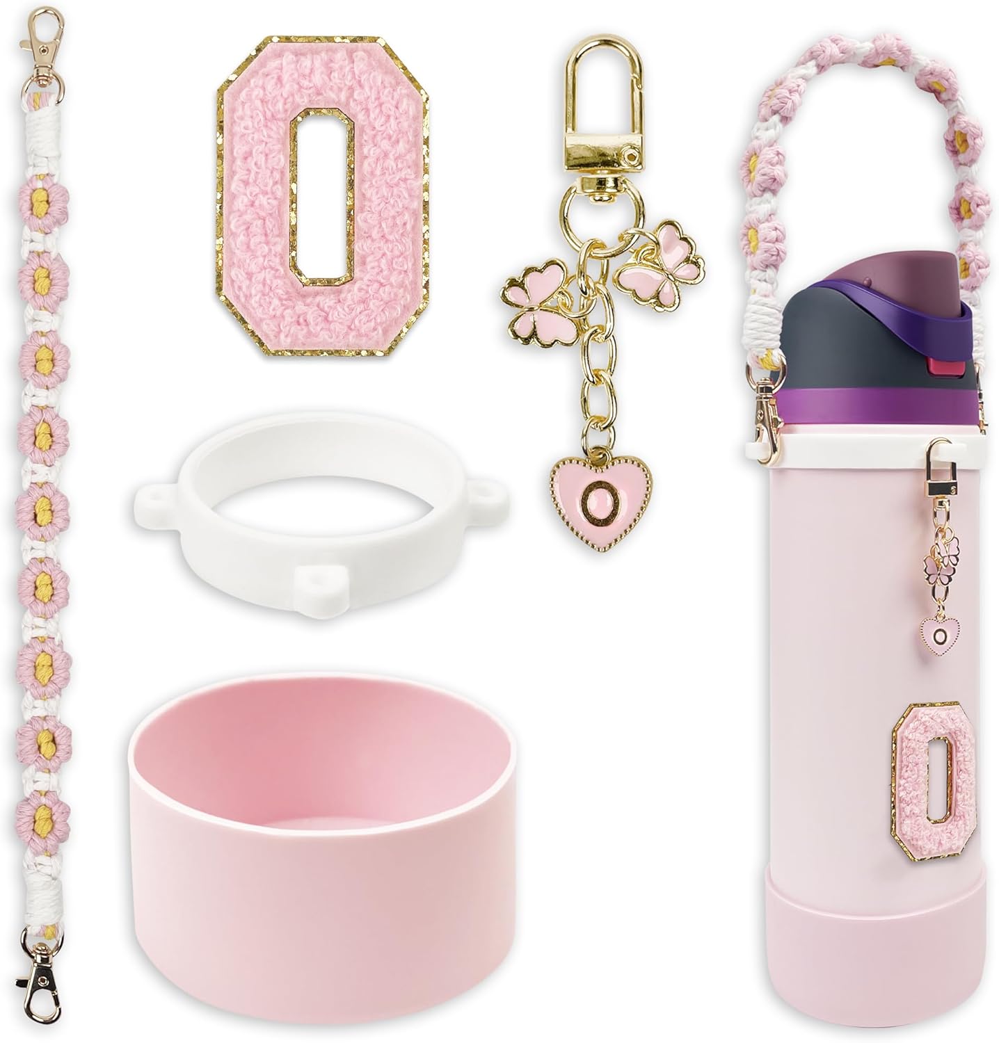 Silicone Boot Monogram Set for Owala Water Bottles | Cute Pink & Black Accessories